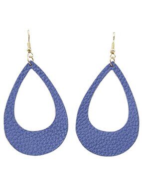 Whilowe Designs Earth-Kissed Blue Leather Teardrop Earrings with Gold tone Posts